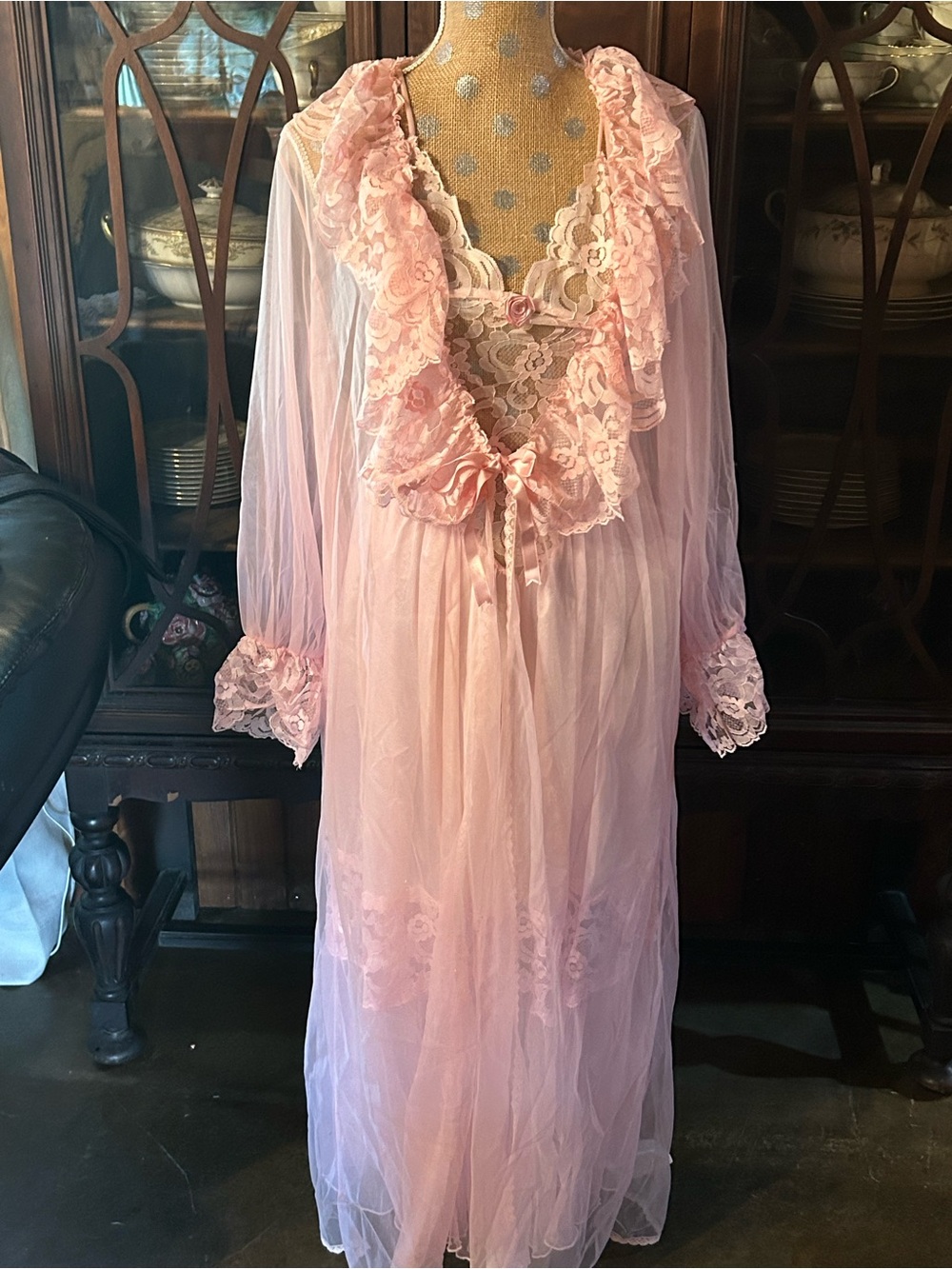 Vintage Escante Pink Lace Peignoir Nightgown - Women Intimates, lingerie